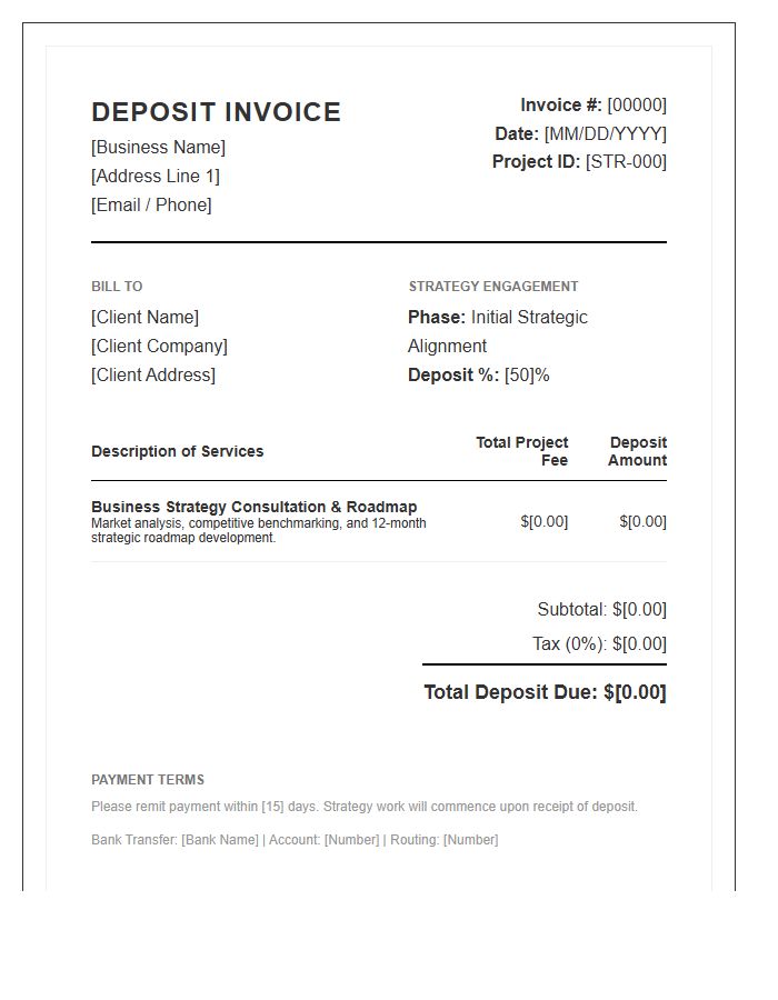 Business Strategy Deposit Invoice Template