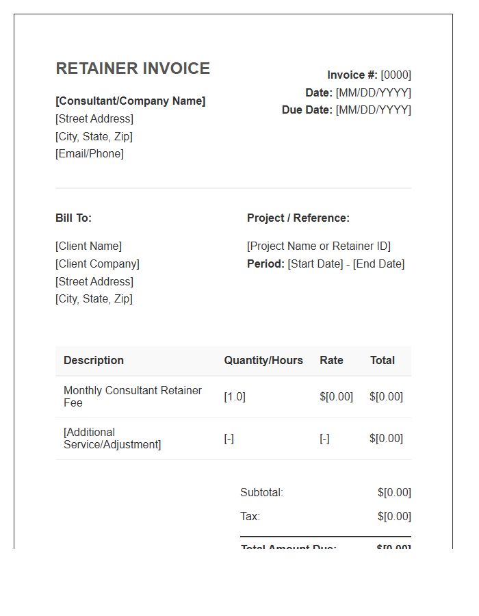 Consultant Retainer Fee Invoice Template