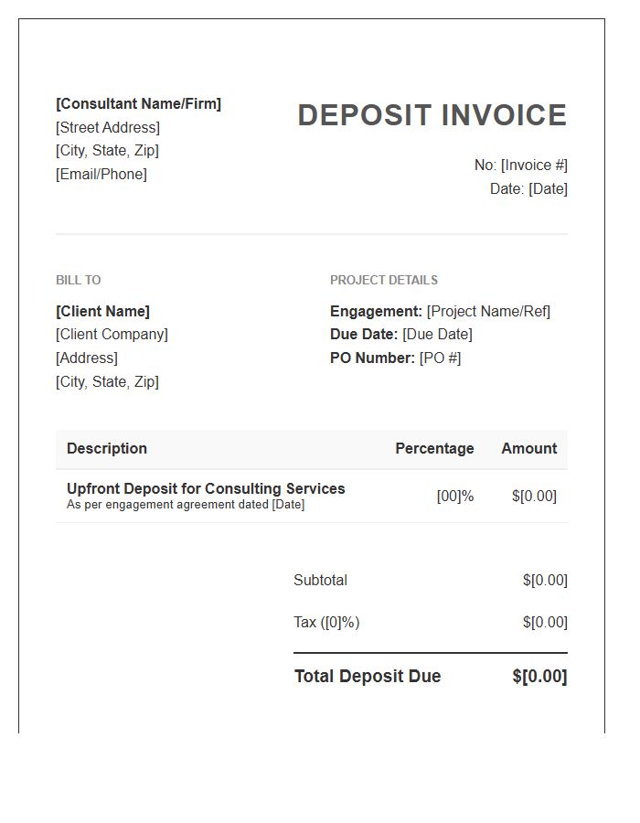 Consulting Engagement Deposit Invoice Template