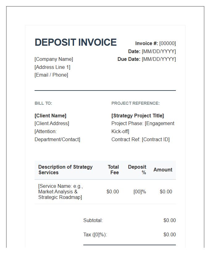 Corporate Strategy Deposit Invoice Template