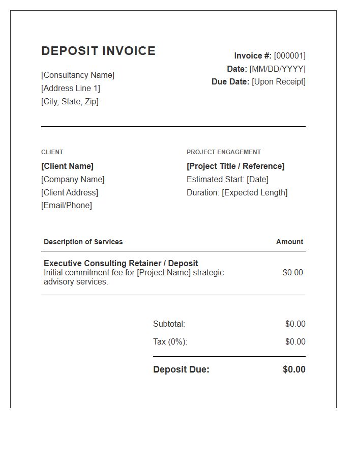 Executive Consulting Deposit Invoice Template