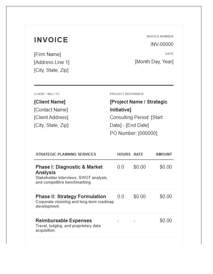 Management Consulting Strategic Planning Invoice Template