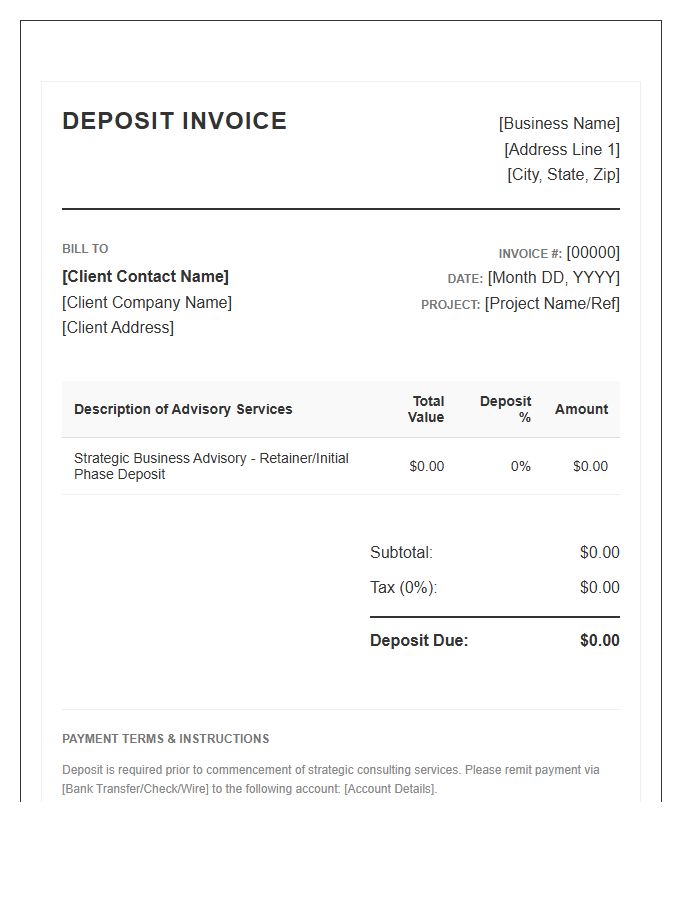 Strategic Business Advisory Deposit Invoice Template