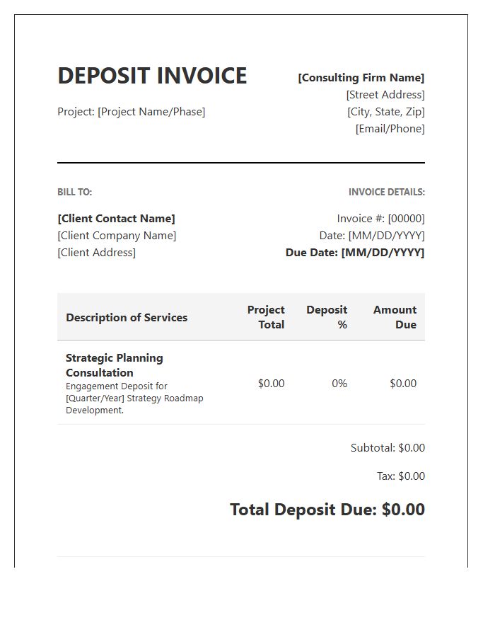 Strategic Planning Consulting Deposit Invoice Template