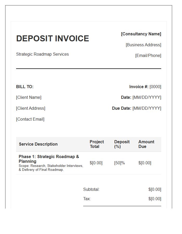 Strategic Roadmap Deposit Invoice Template