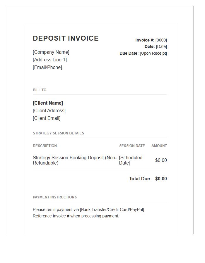 Strategy Session Deposit Invoice Template