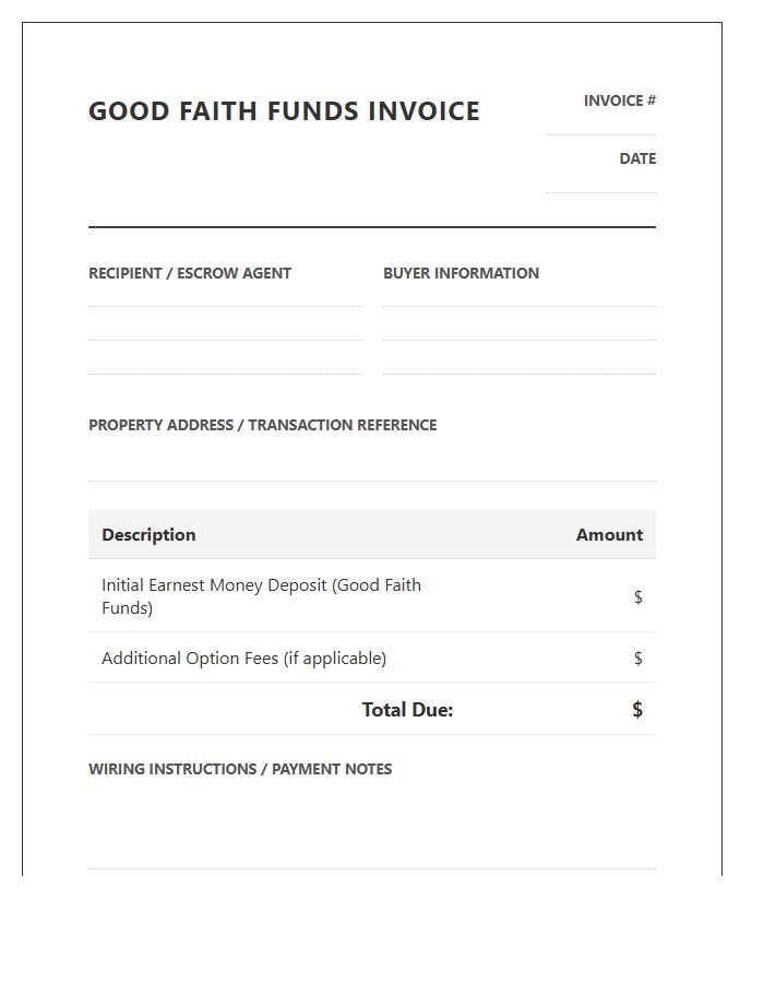 Buyer Good Faith Funds Invoice Template