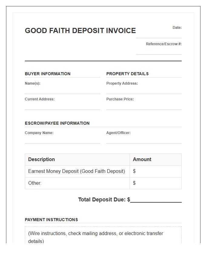 Home Buyer Good Faith Deposit Invoice Template
