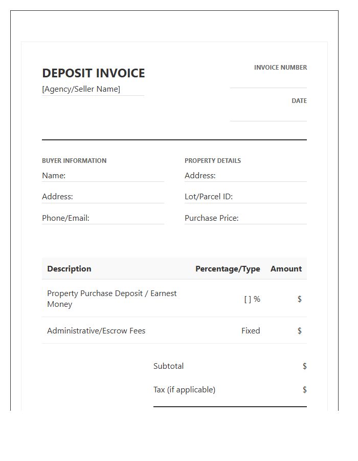Property Purchase Deposit Invoice Template