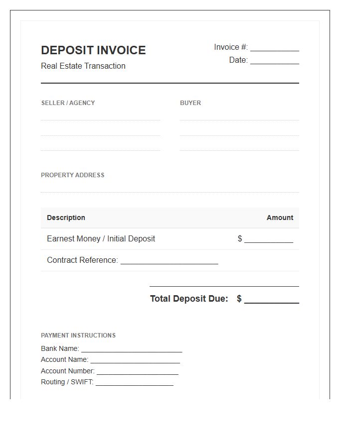 Real Estate Purchase Deposit Invoice Template