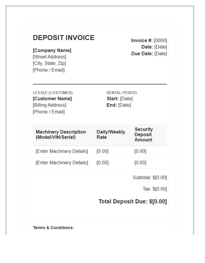 Agricultural Machinery Rental Deposit Invoice Template