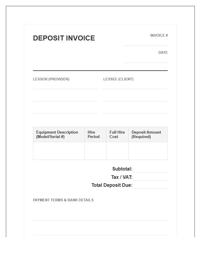 Bulldozer Hire Deposit Invoice Template