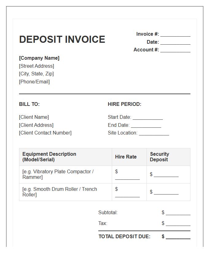 Compaction Equipment Hire Deposit Invoice Template