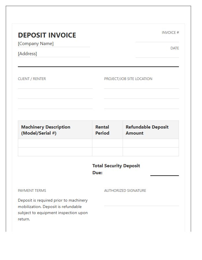 Drilling Machinery Rental Deposit Invoice Template