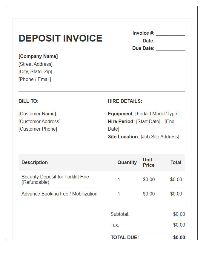 Forklift Hire Deposit Invoice Template
