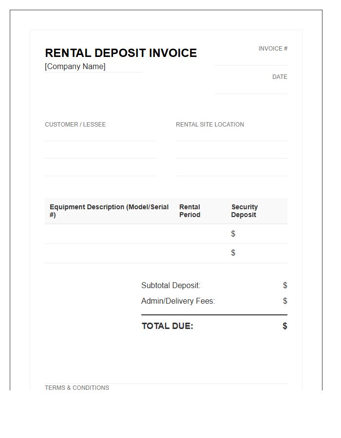 Material Handling Rental Deposit Invoice Template