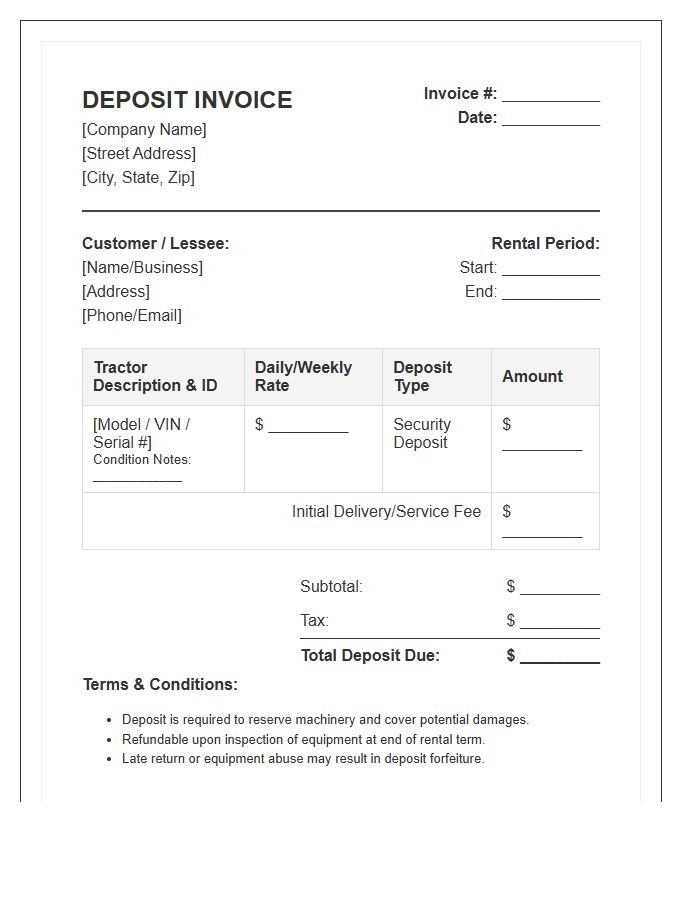 Tractor Rental Deposit Invoice Template