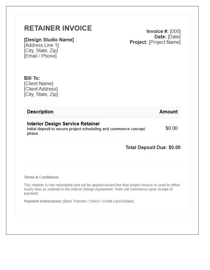 Interior Design Retainer Deposit Invoice Template