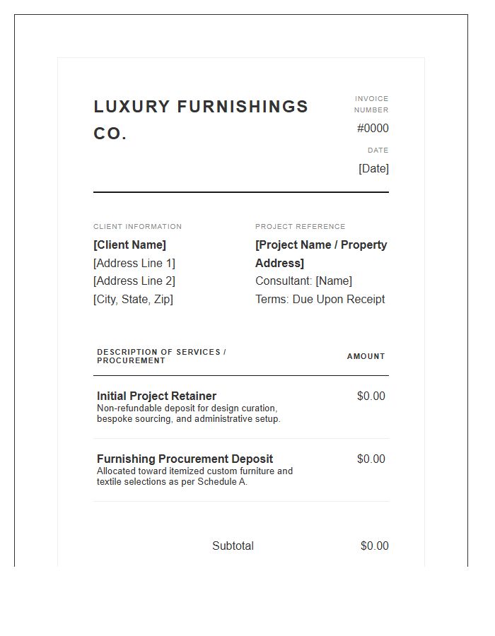 Luxury Furnishing Project Retainer Invoice Template