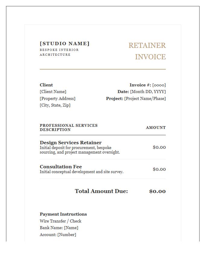 Luxury Residential Interior Design Retainer Invoice Template