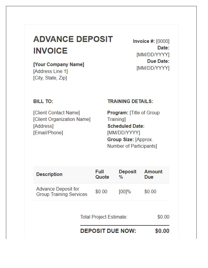 Advance Deposit Invoice Template For Group Training