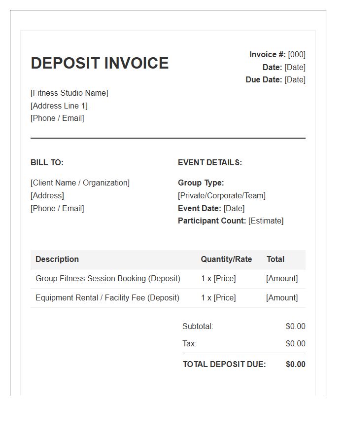 Client Deposit Invoice Template For Group Fitness