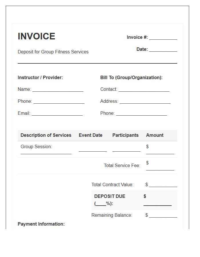 Fitness Instructor Group Deposit Invoice Template