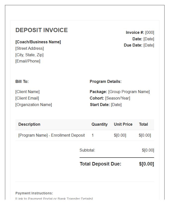 Group Coaching Package Deposit Invoice Template