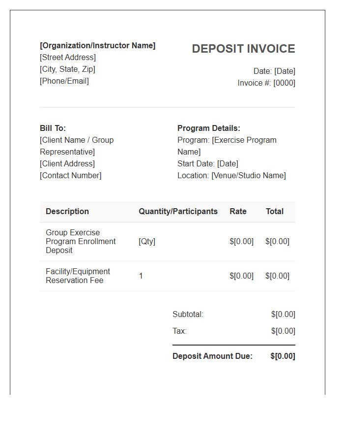Group Exercise Program Deposit Invoice Template