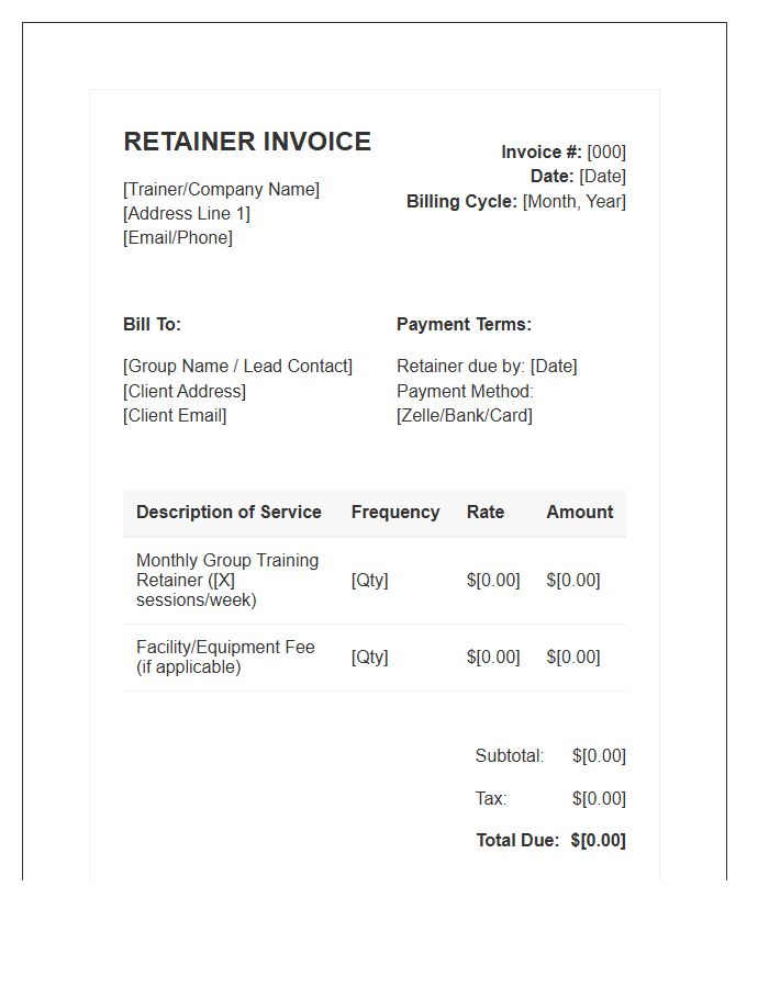 Group Personal Training Retainer Invoice Template
