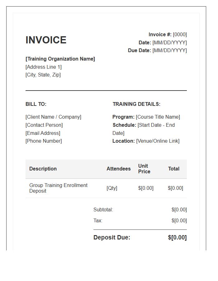 Group Training Enrollment Deposit Invoice Template