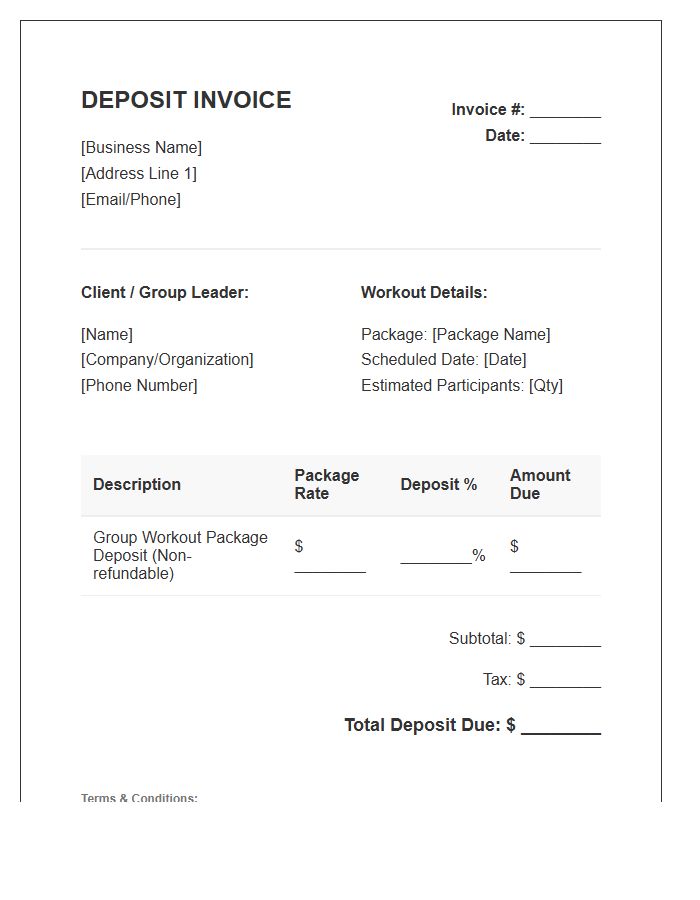 Group Workout Package Deposit Invoice Template