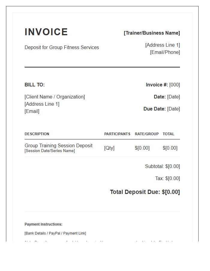 Personal Trainer Group Fitness Deposit Invoice Template
