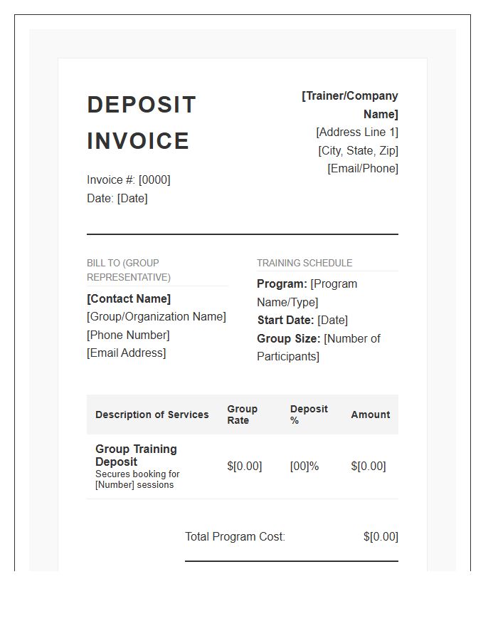 Professional Personal Trainer Group Deposit Invoice Template