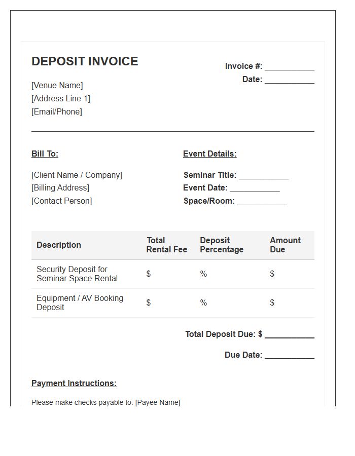 Business Seminar Space Rental Deposit Invoice Template