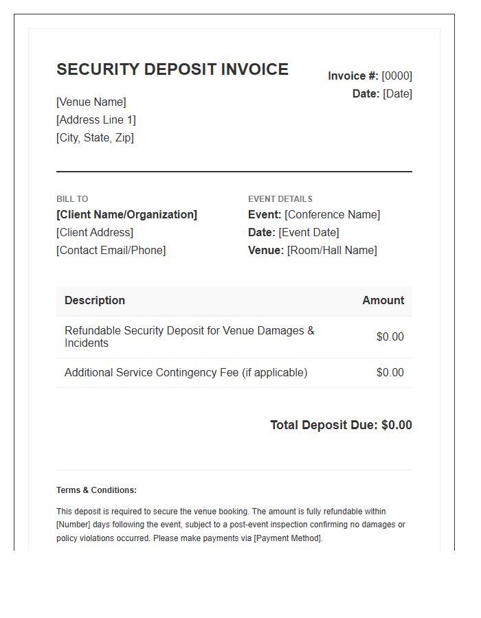 Conference Venue Security Deposit Invoice Template Document