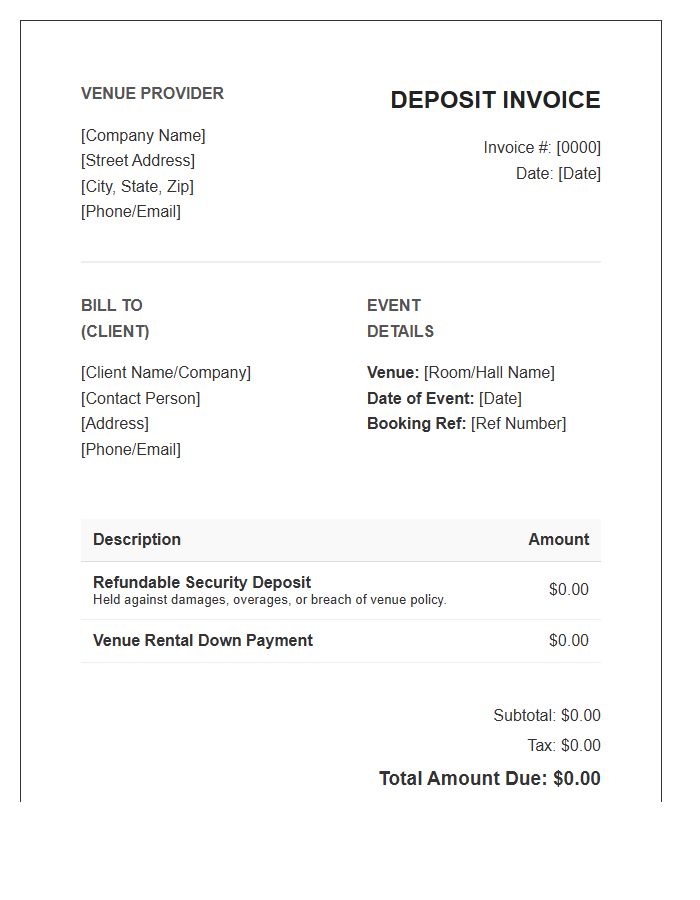 Corporate Meeting Venue Refundable Deposit Invoice Template