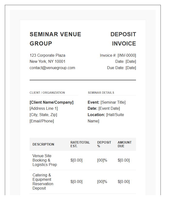 Corporate Seminar Site Deposit Invoice Template Design