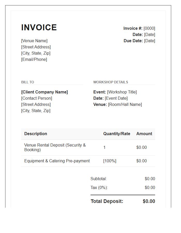 Corporate Workshop Venue Deposit Billing Invoice Template