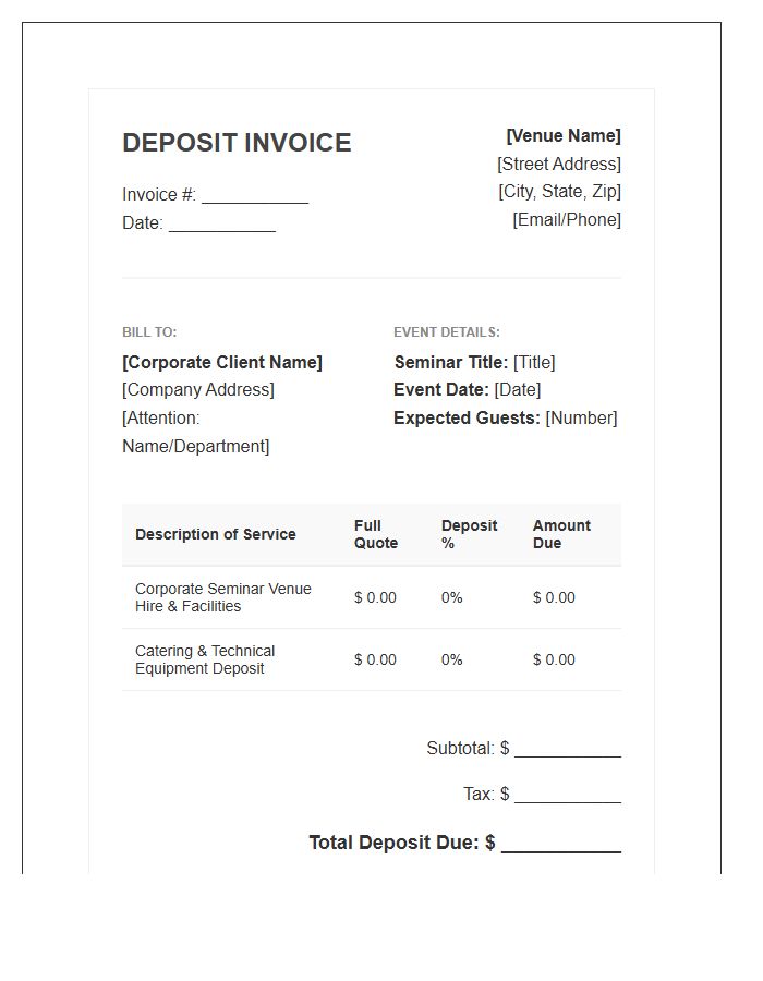Event Venue Deposit Invoice Template For Corporate Seminars