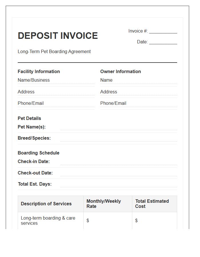 Pet Boarding Agreement Deposit Invoice Template Long Term