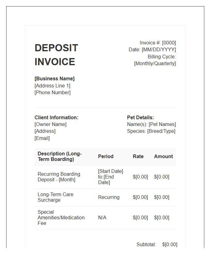 Recurring Pet Boarding Deposit Invoice Template Long Term