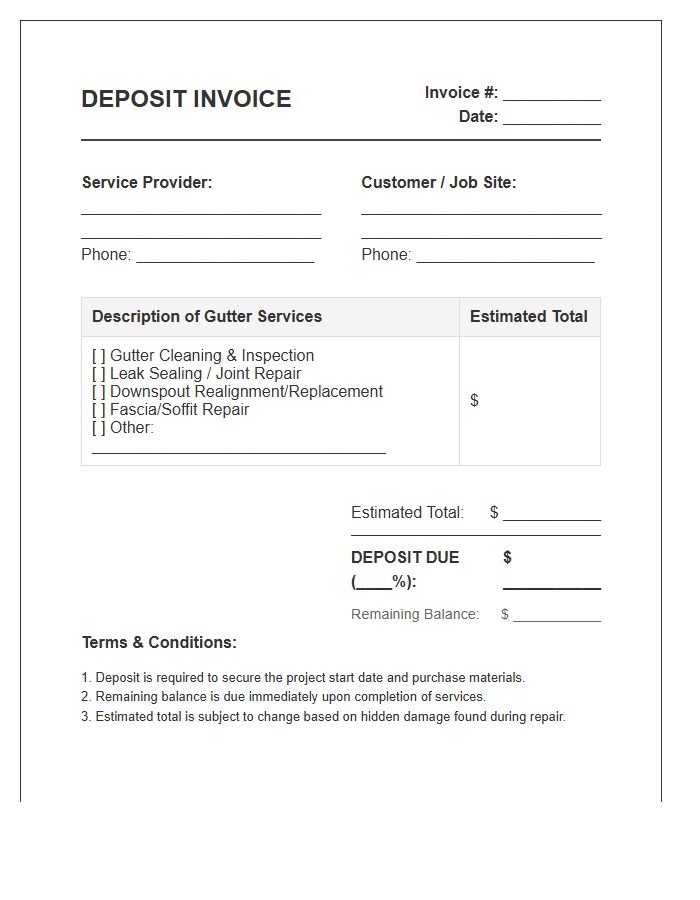 Residential Gutter Repair Deposit Invoice Template