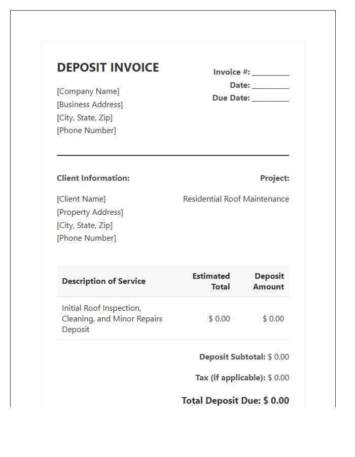 Residential Roof Maintenance Deposit Invoice Template