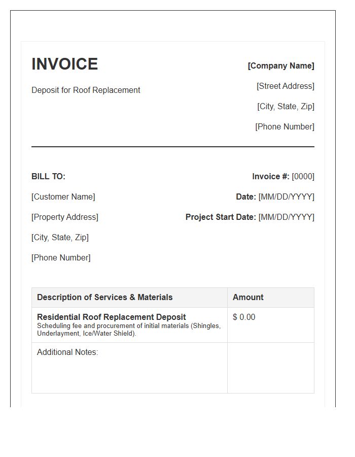 Residential Roof Replacement Deposit Invoice Template