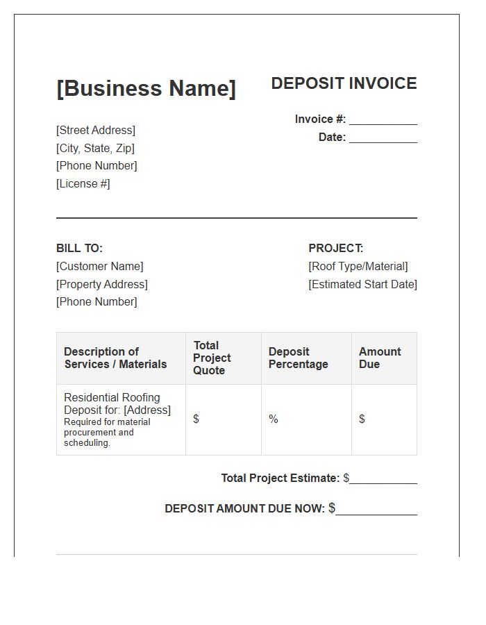 Residential Roofing Contractor Deposit Invoice Template