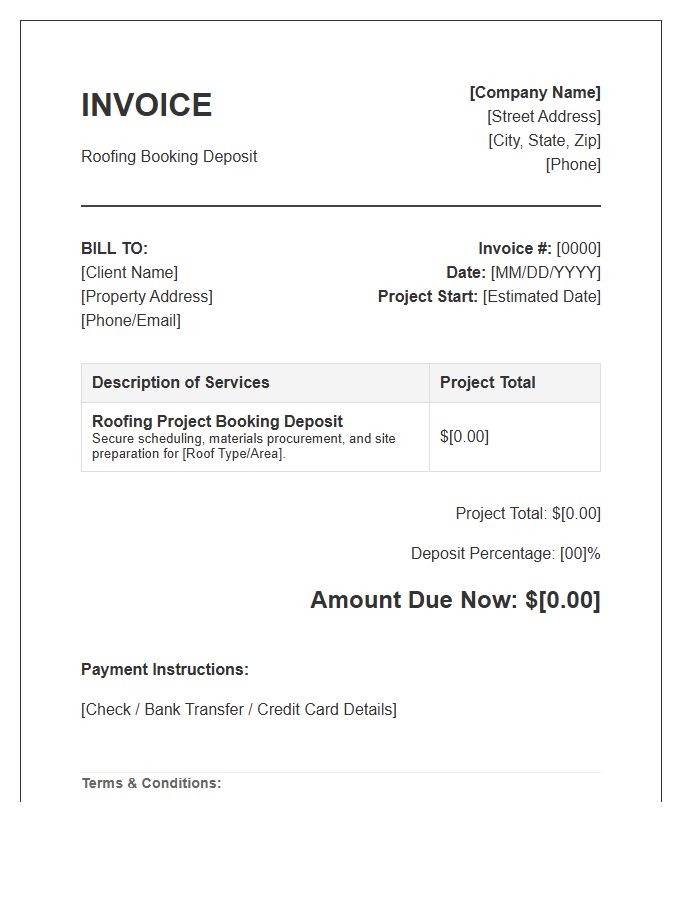 Roofing Project Booking Deposit Invoice Template