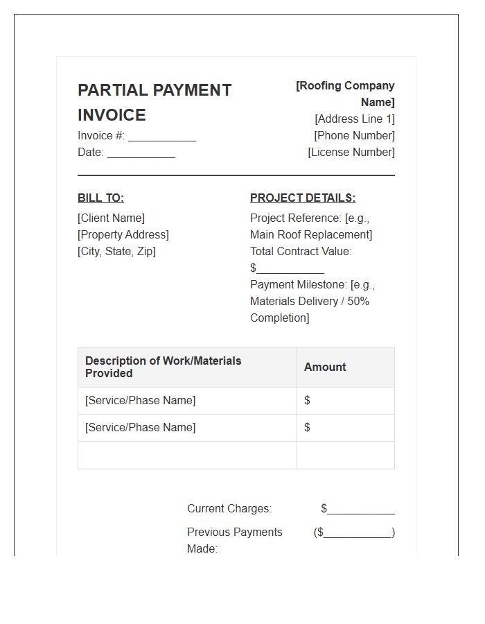 Roofing Project Partial Payment Invoice Template