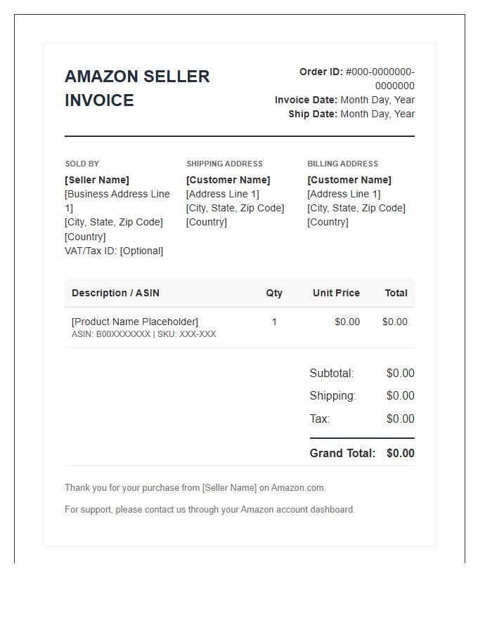 Amazon Seller Product Invoice Template