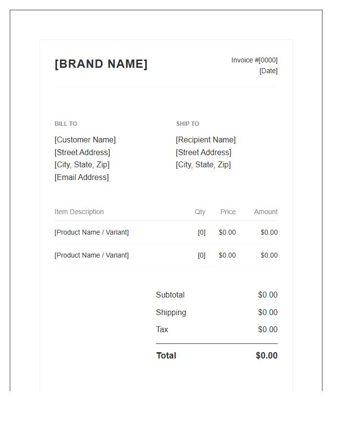 Direct To Consumer Brand Invoice Template